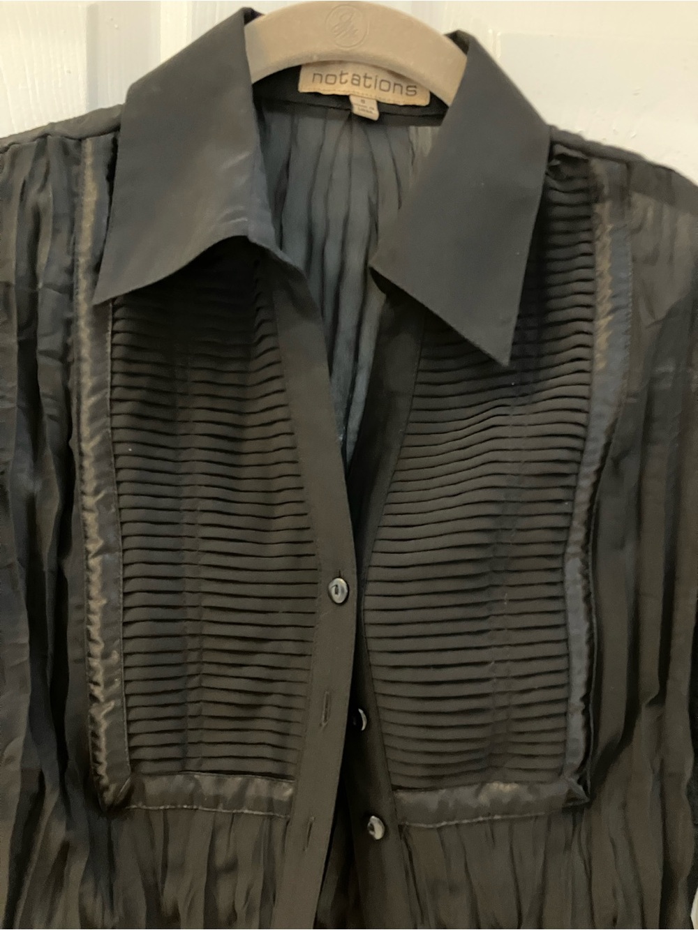 Notations Black Sheer Pleated Button-Front Blouse - Picture 2 of 8